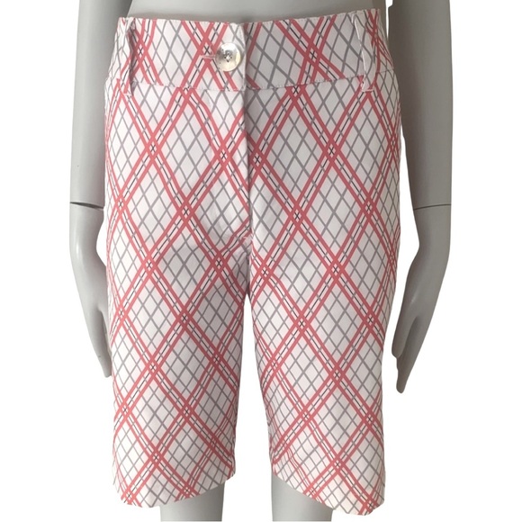 GG BLUE Golf Shorts Diamond Plaid Long Short Red White Grey Size 6 - Picture 6 of 16